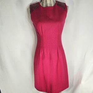 Vintage Voir La Mode Pink Wool Blend Studded Shoulder Dress Medium